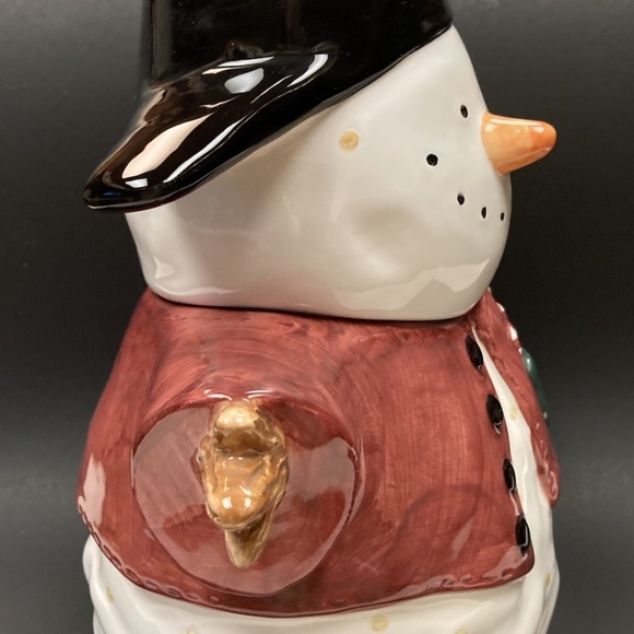 Sakura Debbie Mumm Christmas Cookie Jar Canister Snowman w/Baseball Cap & Broom - Picture 3 of 14